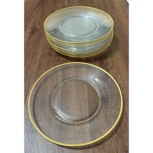 Fostoria American Vintage Gold Trim Luncheon Plates 8" Set of 8 Beautiful 1938